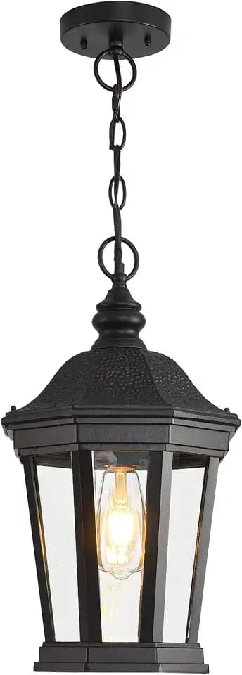 Large Outdoor Pendant Light 17.9" Black Hanging Lantern Lights