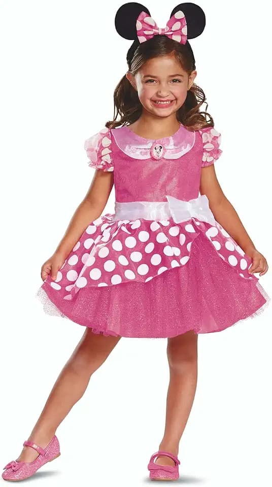 Disney Offizielles Premium Minnie Mouse Kostüm Kinder Rosa Maus Kostüm Mädchen Minnie Mouse Kleid Mädchen Faschingskostüme fur Kinder Karneval Halloween Geburtstag Größ S
