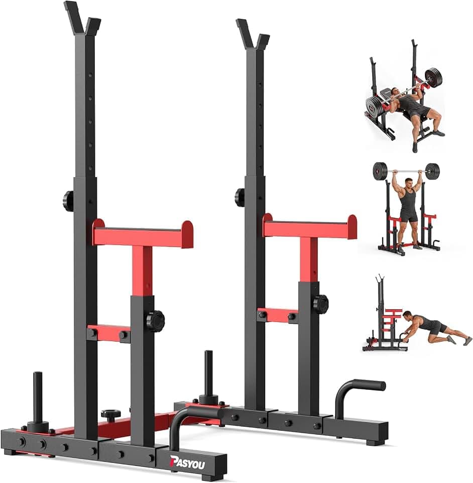 PASYOU Squat Rack Hantelständer, Multi-Funktionales Langhantelständer, Höhenverstellbare Doppelte Langhantelablage mit Push up, Trainingsgerät für zu Hause,Gym Standard Max. bis 544 KG