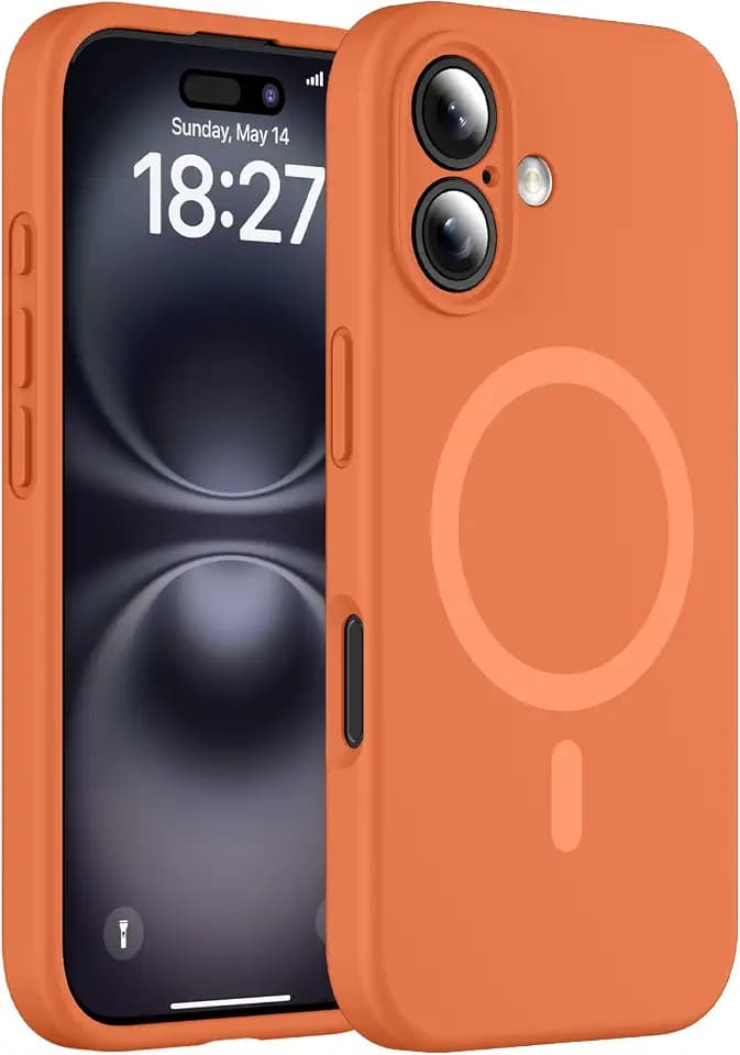 Magnetic for iPhone 16 Plus Case, Thicken Silicone, Autumn Orange