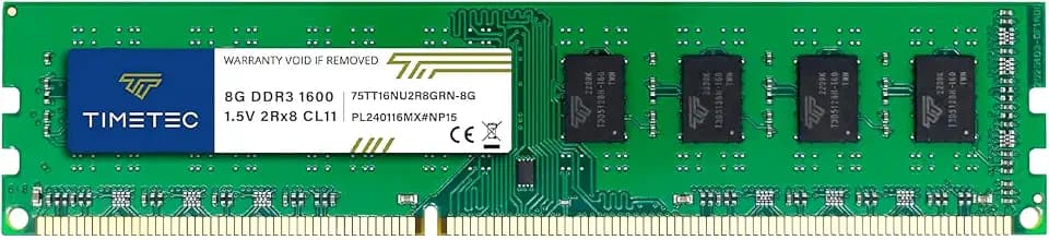 Timetec 8GB DDR3 1600MHz(DDR3-1600) PC3-12800 Non-ECC Unbuffered 1.5V CL11 2Rx8 Dual Rank 240 Pin UDIMM Desktop PC Computer Memory RAM Module Upgrade