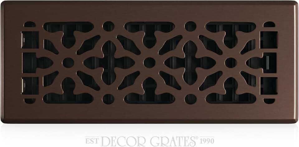 Decor Grates Metal Gothic Decorative Air Vent Cover 4x12 Floor Register – Adjustable Control Lever – AC Floor Vent Covers for Home Floor Vents – Fits 4 x 12 Inch Opening – Rubbed Bronze (AGH412-RB)