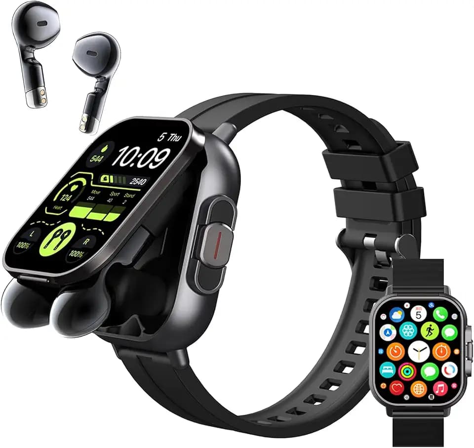 Denash 2 in 1 Smart Watch mit Kopfhörer, 2,01" HD Smartwatch mit Telefonfunktion,100+ Sportmodi, IP69 Wasserdicht, Sportuhr mit Herzfrequenz Schlafmonitor Schrittzähler für Android iOS