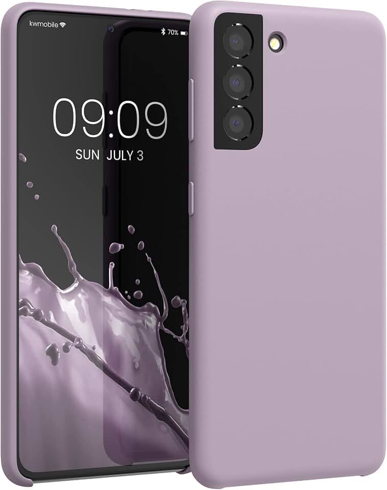 kwmobile Handyhülle für Samsung Galaxy S21 Hülle - Case Silikon - Kabelloses Laden - Schutzhülle Cover in Purple Cloud