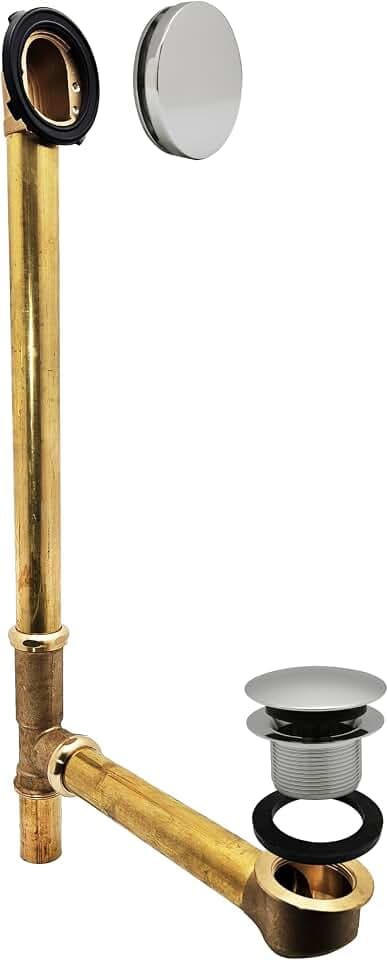 Westbrass European Tip-Toe Bath Waste - Hidden Overflow -22 in. Make-Up, 17 Ga., Polished Nickel, D326H-05