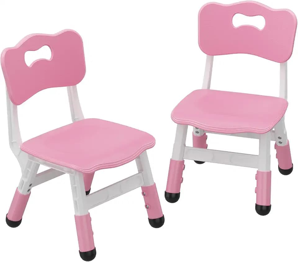 2-Pack Height-Adjustable Kids Plastic Chairs - Ergonomic Backrest, Non-Slip Feet, Durable, 82Kg Weight Capacity - For Home, Kindergarten, Classroom & Activities