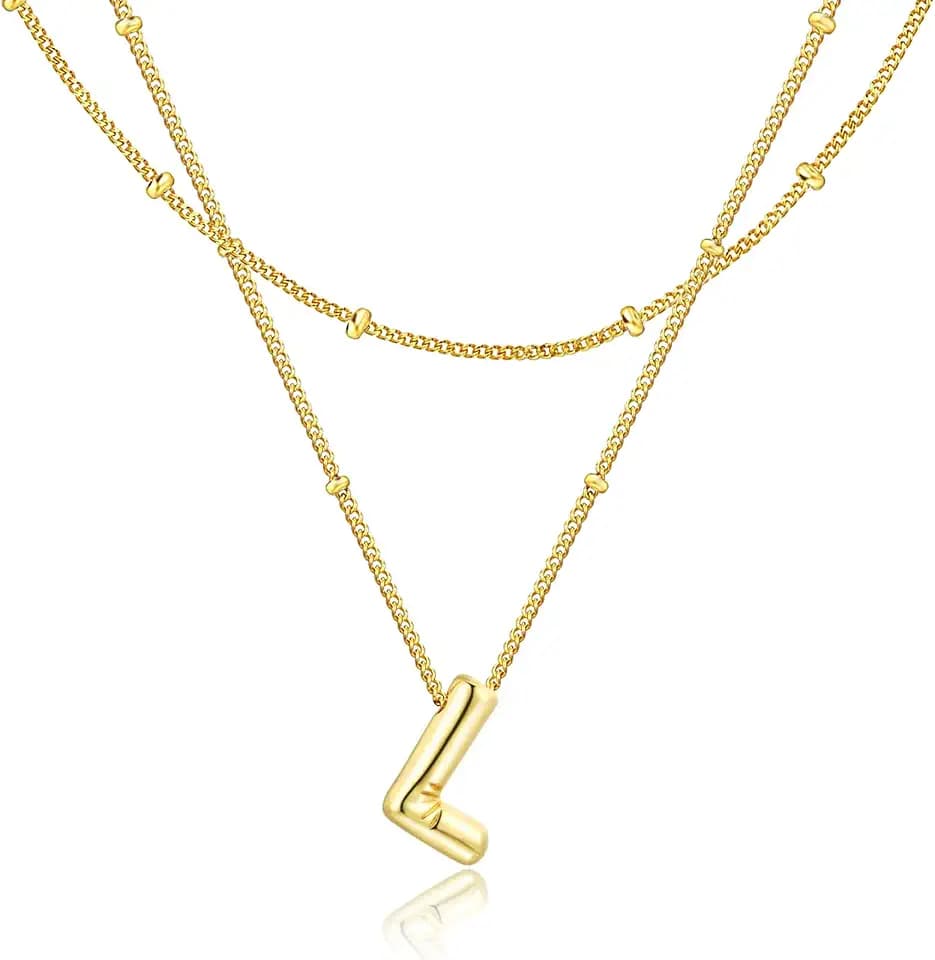 Bubble Letter Necklace for Women, 14k Gold Plated Initial Letter Pendant Necklace Personalized Jewelry A - Z 26 letters