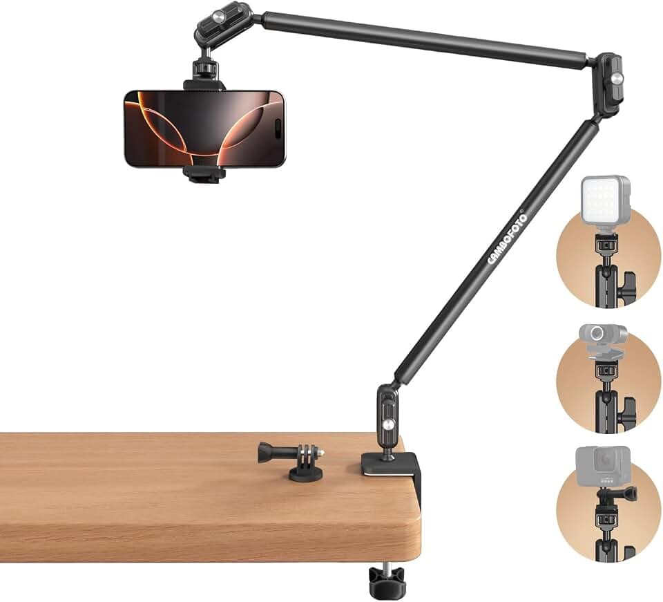 CAMBOFOTO 33" Magic Arm Phone Desk Clamp, Overhead Camera Mount, Boom Arm