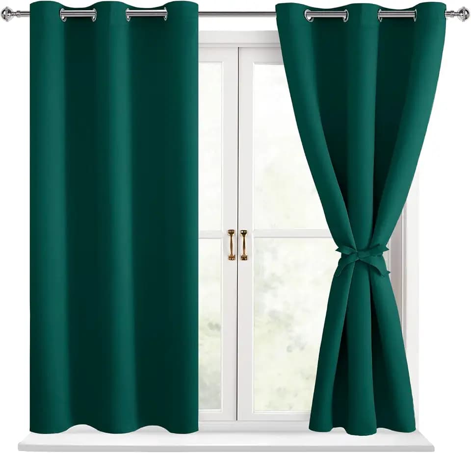 Hiasan Blackout Curtains for Bedroom, Hunter Green, 42 x 54 Inch, 2 Panels