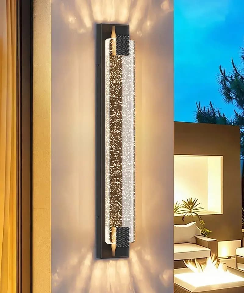 Tipace 31.5in Modern LED Outdoor Wall Sconces Crystal Bubble Glass Black Exterior Lights, Long Linear Porch Lights Outside Lighting for Entrance, Hallway, Garage,Patio,Doorway