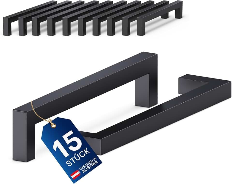Schrankgriffe schwarz 15 Stück 128 mm Edelstahl eckig massiv