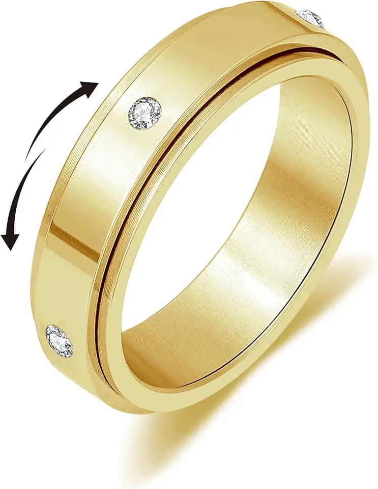 Senteria Anti-Angst Anxiety Ring Damen Edelstah Fidget Ring für Anti Stress Spinner Anti Stress Ringe mit CZ