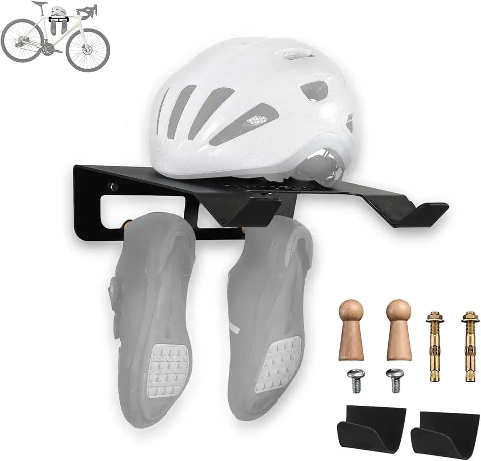 Bike Wall Mount Rack Indoor Bike Storage Garage Bike Rack Wall Mount with Shelf and Hooks Store Your Helmet and Shoes Heavy-Duty Adjustable Bike Hanger for a Single Road, Mountain Bicycle