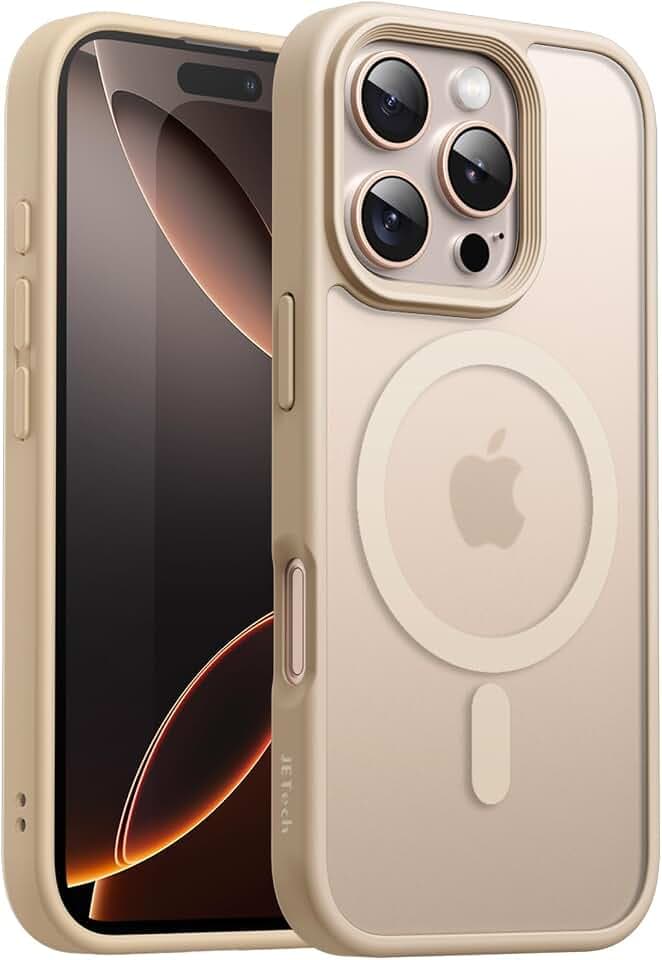 JETech Matte Magnetische Hülle für iPhone 16 Pro, Titan Wüstensand