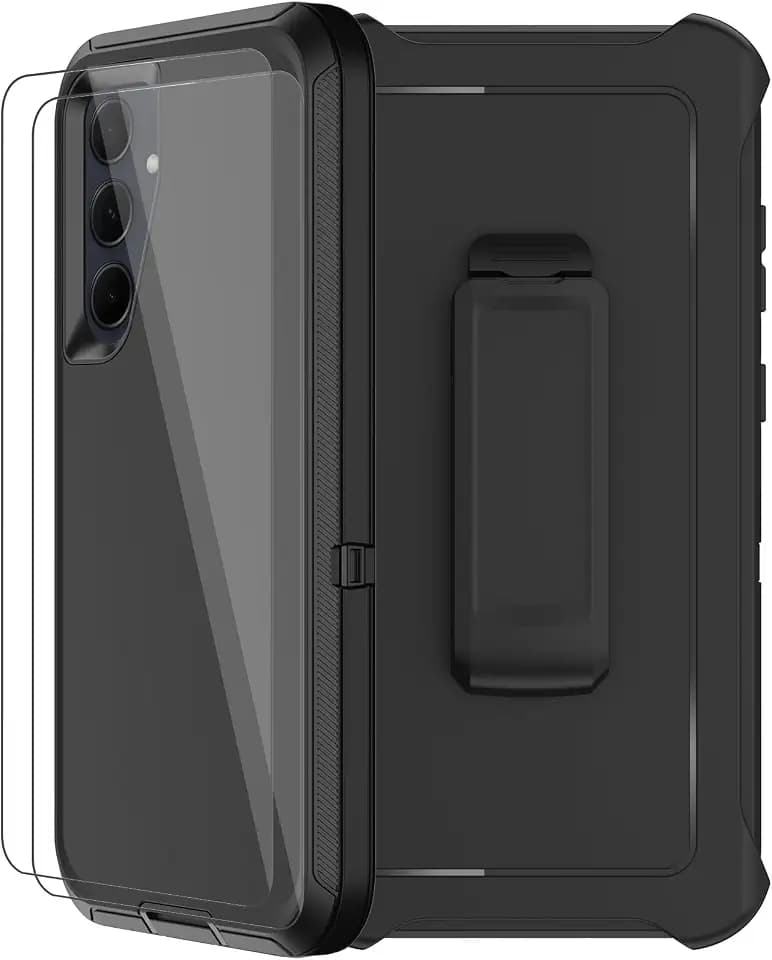 for Samsung Galaxy A35 5G Case with Belt Clip Holster, 2X Screen Protector, Heavy Duty Military Grade Full Body Shockproof Rugged Protective Cover for Samsung Galaxy A35 Black