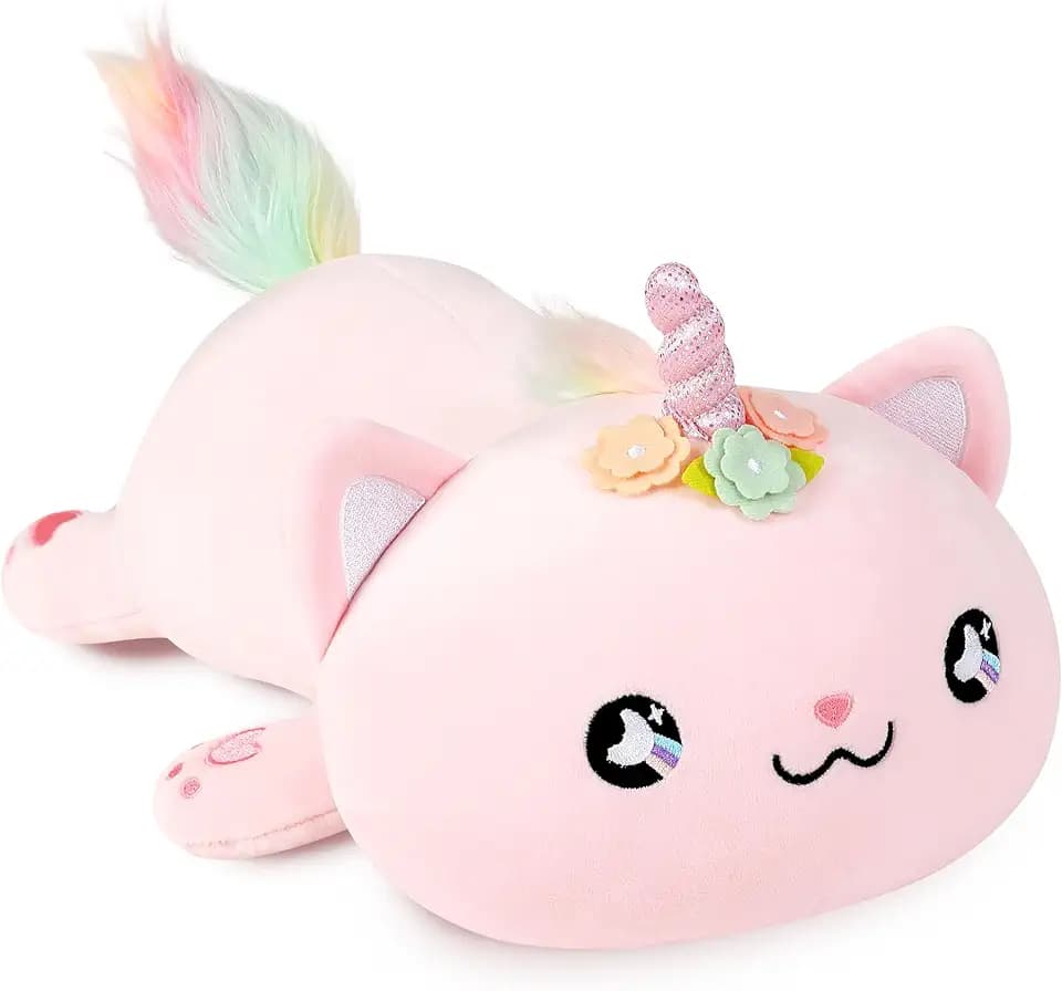 Onsoyours Cute Kitten Unicorn Plush Toy Stuffed Animal Kitty Soft Anime Cat Plush Pillow for Kids (Pink Unicorn Cat, 12")