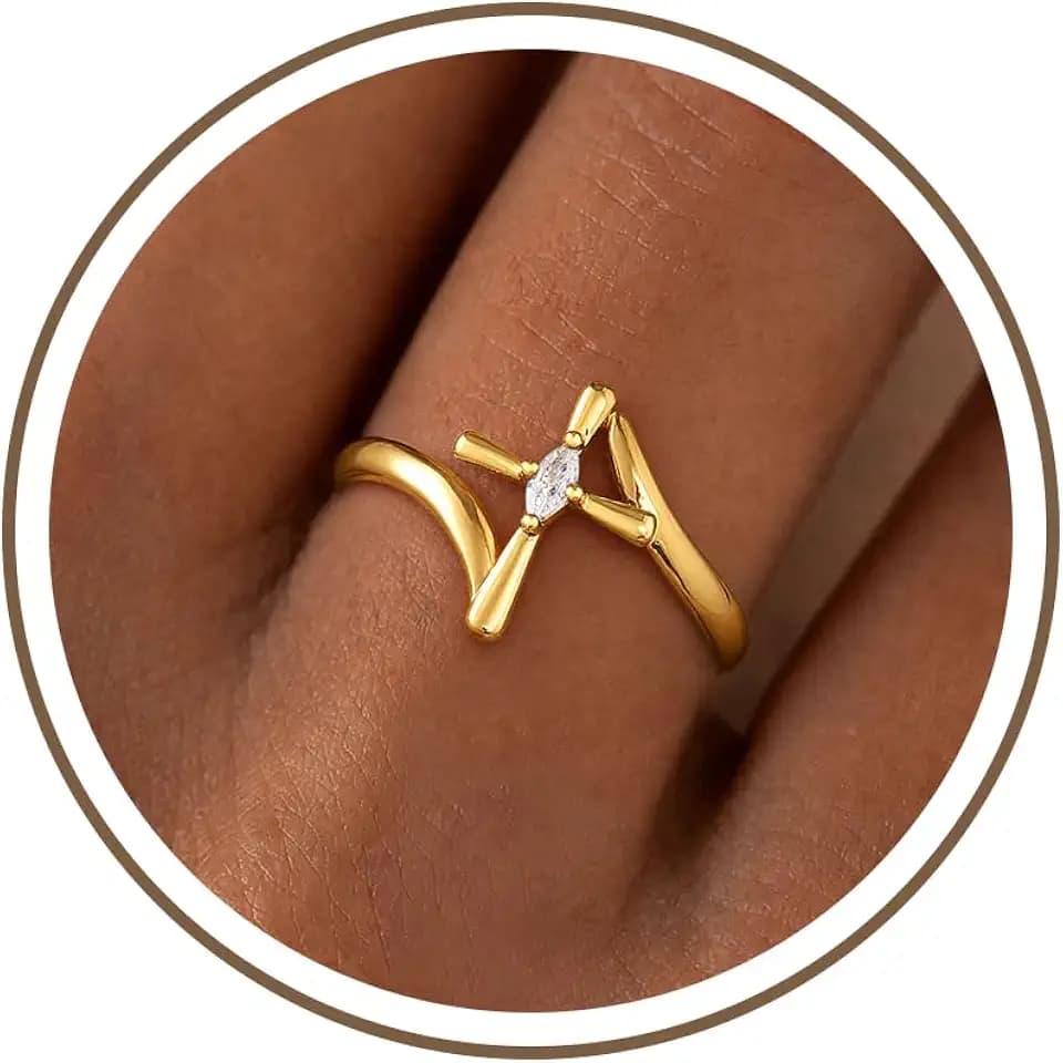 Cross Birthstone Gold Rings for Women Trendy 14K Gold Plated Ring