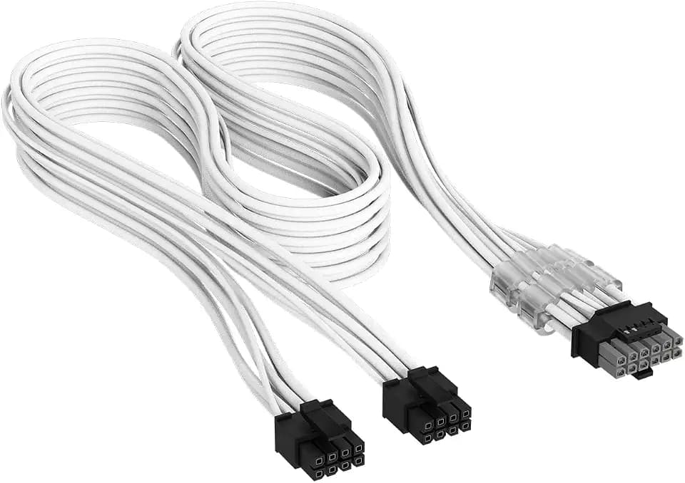 Corsair Elite Premium Type 5 Individually Sleeved 2X 8-Pin to PCIe 12V-2x6 600W PSU Cable – Triple-Mesh Paracord Sleeve, Low-Profile Cable Combs, Compatible Type 5 PSUs – White