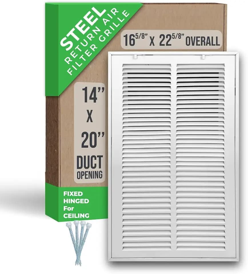 Fits 14x20 Duct Opening | Steel Return Air Filter Grille by Handua [Fixed Hinged] for 1-inch Filters | Vent Cover Grill for Sidewall and Ceiling | White | Outer Dimensions: 16 5/8"W X 22 5/8"H