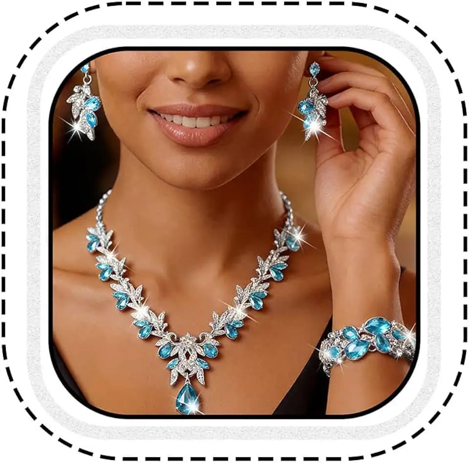 Unicra Gold Jewelry Sets Rhinestone Wedding Necklace Earrings Bracelet Set Prom Formal Indian Costume Jewelry for Women and Brides