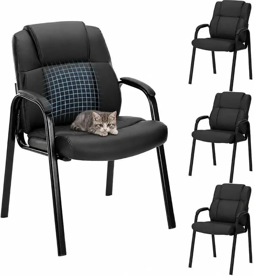 Office Guest Chair, PU Leather Padded Arms,Set of 4