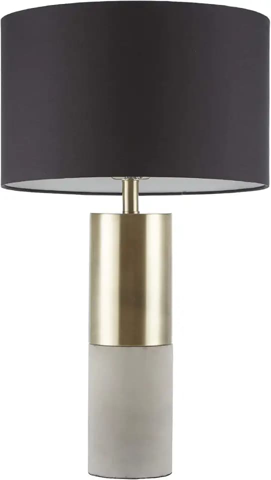 Hampton Hill Fulton Desk Lamp, Bedside Nightstand Bedroom Light Modern Luxe Metal, Concrete Base, Fabric Drum Shade Accent Furniture Décor, 27.5" Tall, Gold/Black 1 Table Lamp