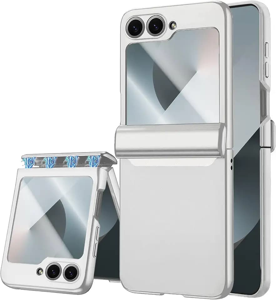 STORMTAL for Samsung Galaxy Z Flip 6 Case, Hinge Protection, Built-in Screen Protector, Wireless Charging, Slim Rugged Phone Protective Case for Galaxy Z Flip 6 Silver
