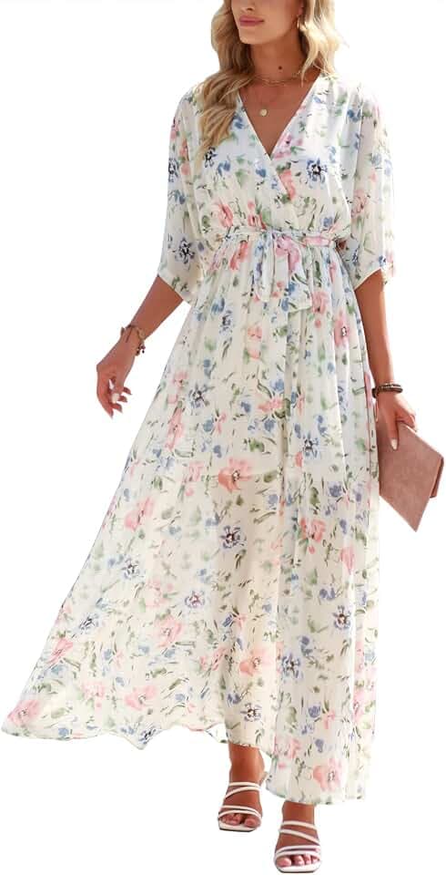 ANRABESS Womens Boho Floral Wedding Guest Maxi Dress