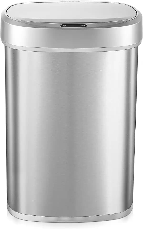 Ninestars DZT-50-49 Automatic Touchless Motion Sensor Oval Trash Can with Black Top, 13 gallon/50 L, Stainless Steel