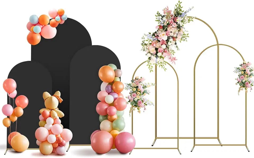 Arch Backdrop Stand and Cover Set, 3 Metal Balloon Arch Backdrop 4ft 5ft 6ft, Gold Arched Stand Frame for Wedding, Parties,Birthday, Backdrop Decorations (Black,4ft+5ft+6ft)