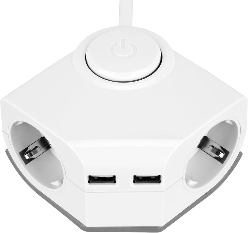 REV Steckdosenleiste - Ecksteckdose, 2-Fach mit 2X USB, 1,5m, weiß