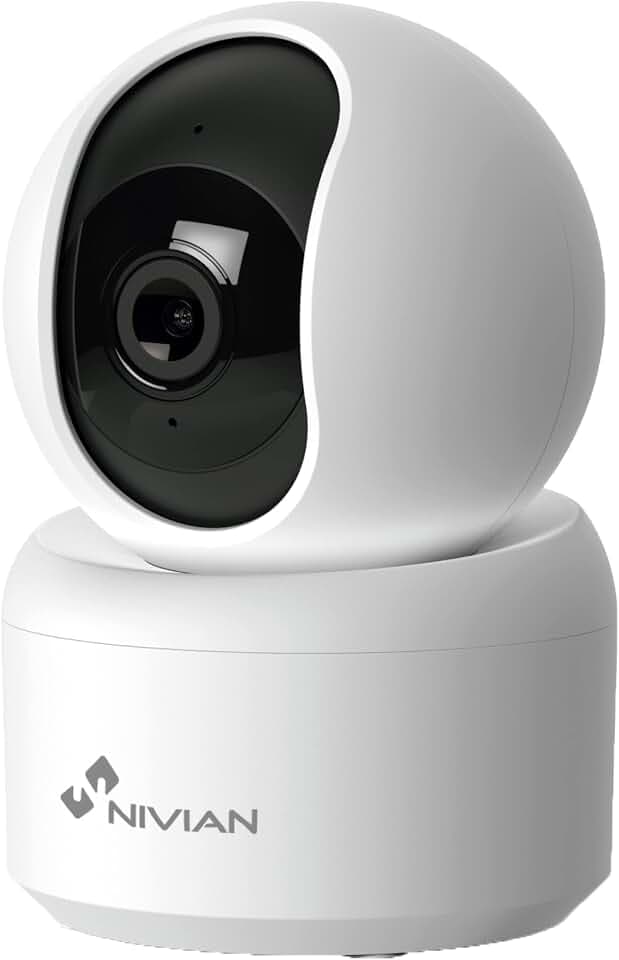 NIVIAN WLAN‑Innenkamera 360° SuperHD 2K | Schützen Sie Ihr Zuhause 24/7 mit Nachtsicht, Zwei‑Wege‑Audio, Menschenerkennung & Auto‑Tracking, MicroSD (Nicht enthalten)