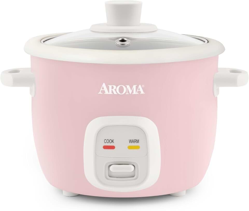 AROMA® Mini Rice Cooker, 2-Cup (Uncooked) / 4-Cup (Cooked), Grain Cooker, Soup Maker, Oatmeal Cooker, Auto Keep Warm, 1 Qt, Pink, ARC-302NGP