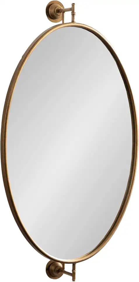 Kate and Laurel Darbridge Traditional Oval Pivot Wall Mirror, 24 x 41, Antique Gold, Vintage Adjustable Bathroom Mirror for Over Sink with Horizontal or Vertical Mounting