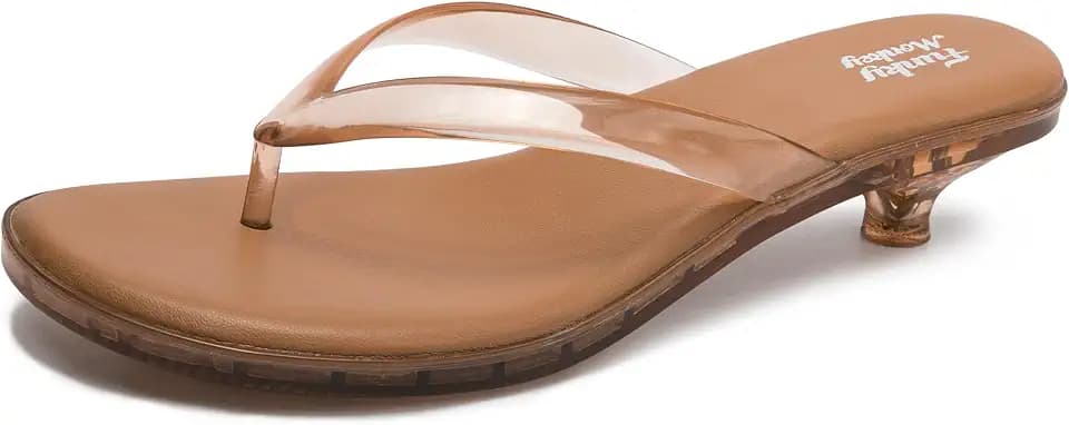 FUNKYMONKEY Jelly Flip Flops for Women, Comfortable Kitten Heels Sandals