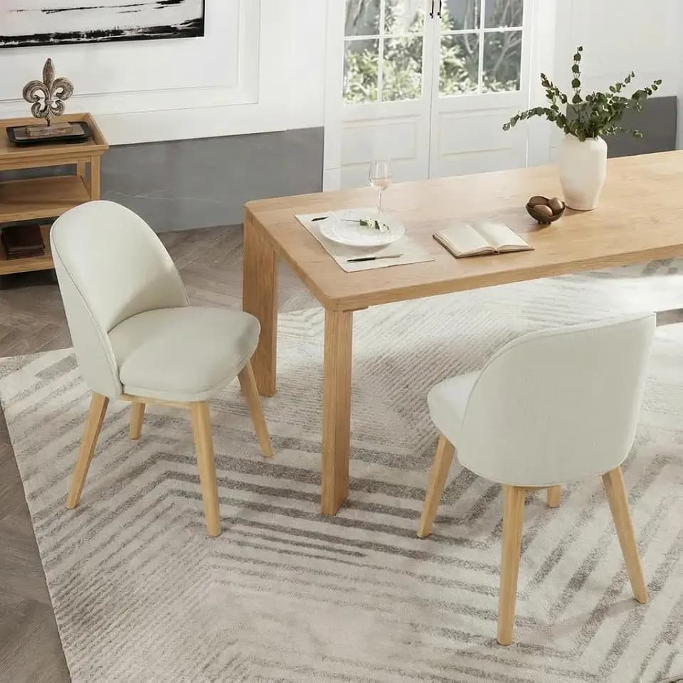 KISLOT Wooden Dining Chairs Set of 2, Fabric Upholstered Modern Dining Room Chairs with Double-Layer Thick Seat Cushion & Ergonomic Backrest for Restaurant, Kitchen and Café, Light Beige