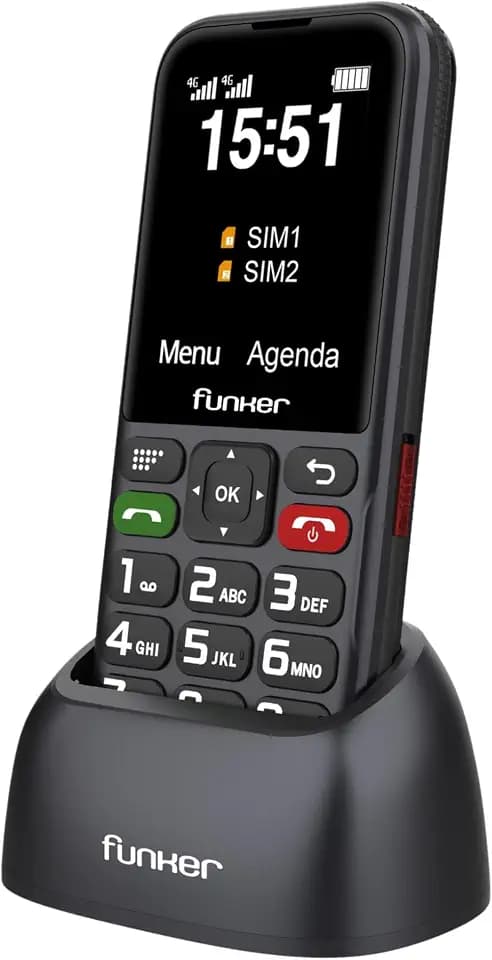 Funker C180 4G-Handy für Senioren und Zuhause, große Tasten, 6,1 cm (2,4 Zoll) Display, Ladestation, 1800-mAh-Akku, Easy-Tasten, lauter HD-Sound, Schwarz