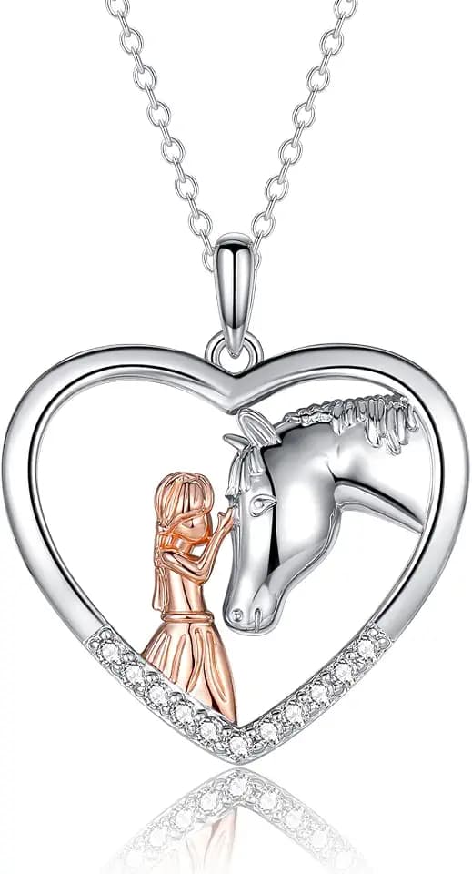 Girls Horse Necklace, Sterling Silver Necklaces for Girls Women, Heart Shaped Horse Cubic Zirconia Pendant Necklaces for Teen Girls Kids Jewelry Equestrian Gifts for Birthday Christmas