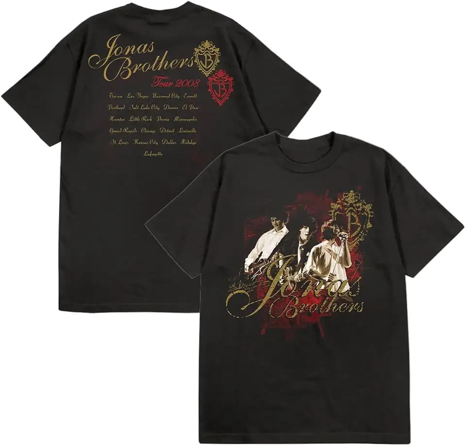 Jonas Brothers Unisex Adult Jonas Brothers Official Merch Black and Red Vintage Tee