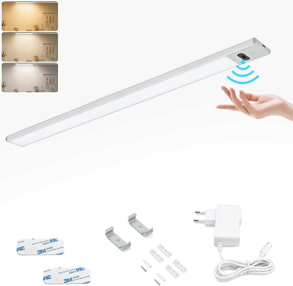 LED Unterbauleuchte küche Dimmbar Flach, 900LM Lichtleiste 60CM Küchenbeleuchtung 3 Lichtfarben Warmweiß Neutralweiß Kaltweiß, Unterschrank Beleuchtung Küche mit Berührungsloser Sensor