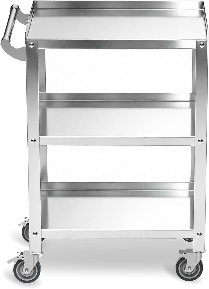 Stainless Steel Utility Cart 3 Tier - Heavy Duty Rolling Cart with Silent Wheels & Handle, Commercial Food Storage Trolley for Kitchen Restaurant Hospital Lab and Home, 16″L x 24″W x 34″H