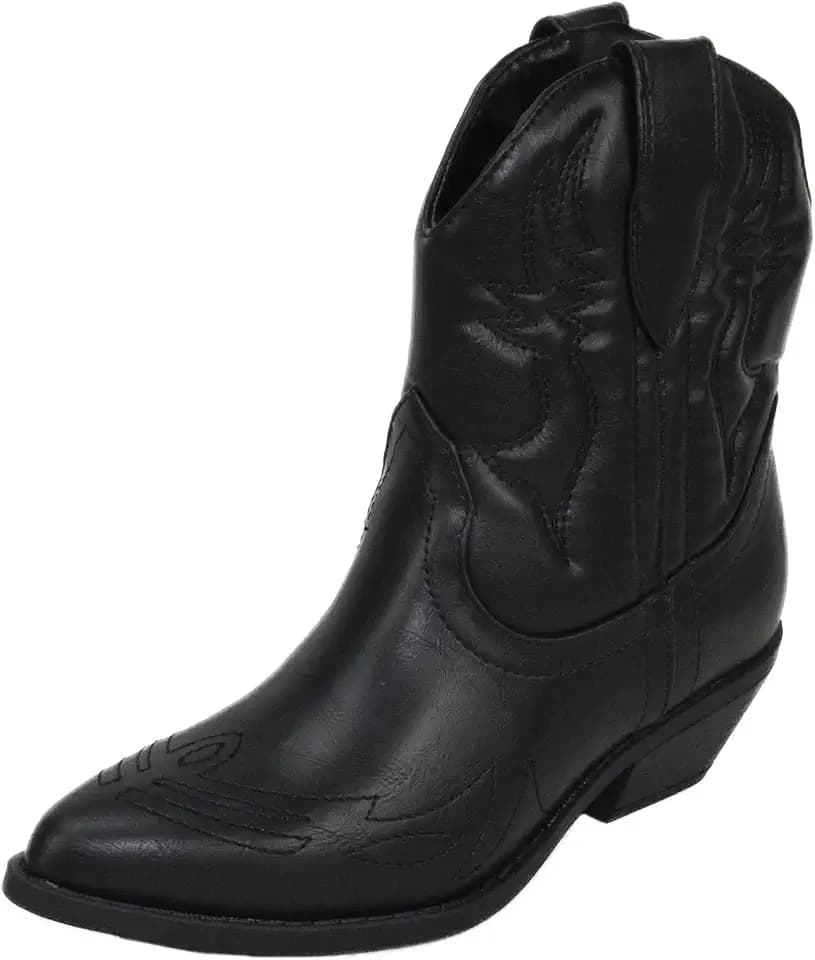 Soda Women Cowgirl Cowboy Western Stitched Ankle Boots Pointed Toe Short Booties Rigging-S (Wide Fit Available)