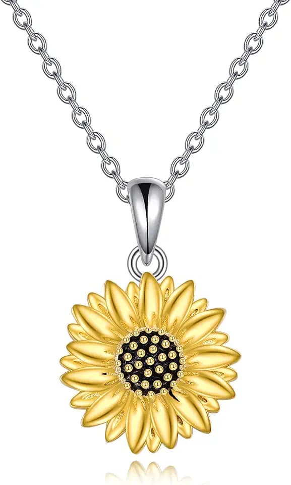 TIGER RIDER Sunflower Necklace for Women Sterling Silver Cute Animal Axolotl Dragonfly Moth Owl Black Cat Bee Pendant Necklaces Animals Jewelry Birthday for Women Wife