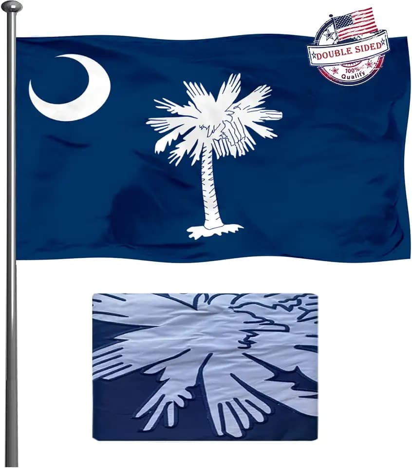 South Carolina Flag 3x5 Double Sided Embroidered- Heavy Duty South Carolina State Flag Super Durable 4 Rows Stitched Edge Canvas Header with 2 Brass Grommets