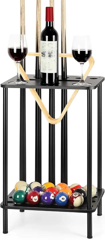 smusei Pool Stick Holder Pool Cue Holder Pool Cue Stick Rack Floor Stand Billiard Stick Holder Pool Table Accessories for Billiard Room Game Room Club Holds 6 Cues, Black