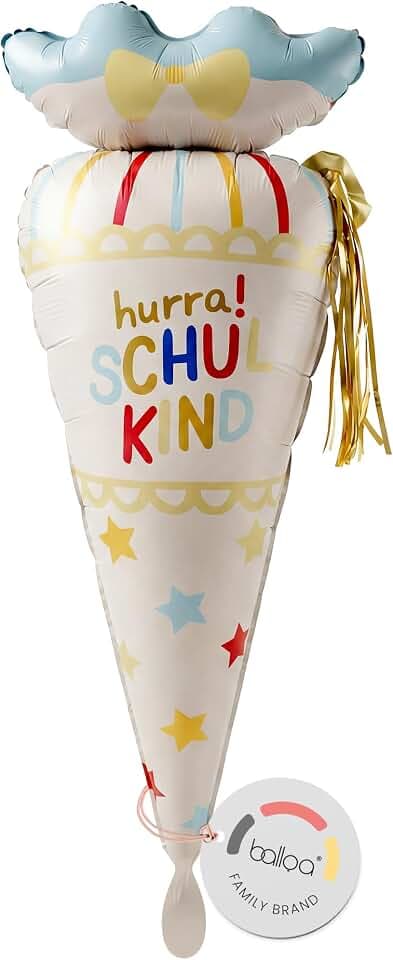 Folienballon XXL Schultüte Hurra Schulkind in Gold-Beige, 99 cm