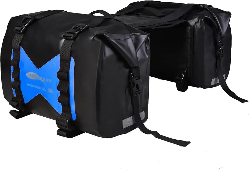 AFISHTOUR30L Motorcycle Luggage Bags for Motorbike Travel - Motorcycle Panniers - Detachable Bag for Scooter, Honda, Suzuki, Yamaha (Bule, 1 Pair)