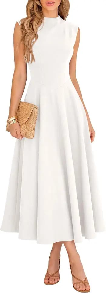 BTFBM Summer Dresses for Women 2026 Mock Neck Sleeveless High Waist Flowy Aline Maxi Spring Wedding Guest Dress Cocktail