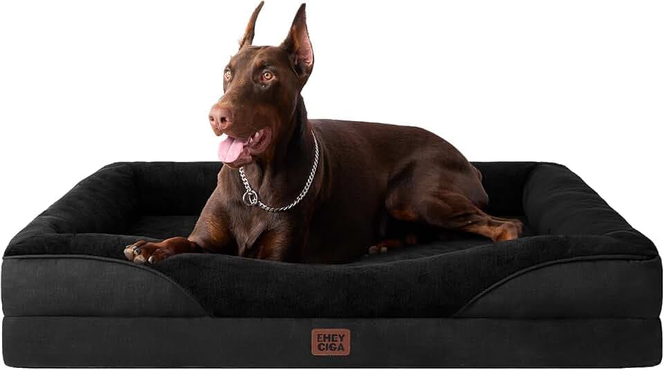 EHEYCIGA Orthopädisches Hundebett mit 4 Rändern, 122x89cm, Schwarz | Memory Foam, Waschbarer Bezug, Wasserdichte Beschichtung, Rutschfester Boden, Reversibles Design, Dauerhafter Reißverschluss