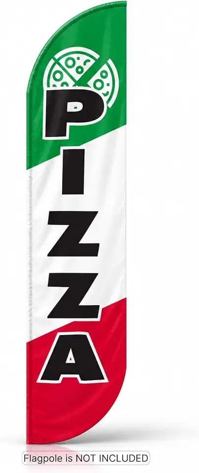 12x2.5 Feet Tall Feather Flags "Pizza" - Single Sided Food Themed Feather Banners - Tall Italy Advertising Flag for Outdoor Garden - Pizza Flags with Polyester - Flagpole is Not Included